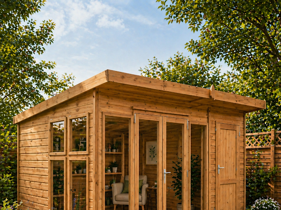 Sussex Contemporary Summerhouse with Side Shed ( Contemporary Combi)