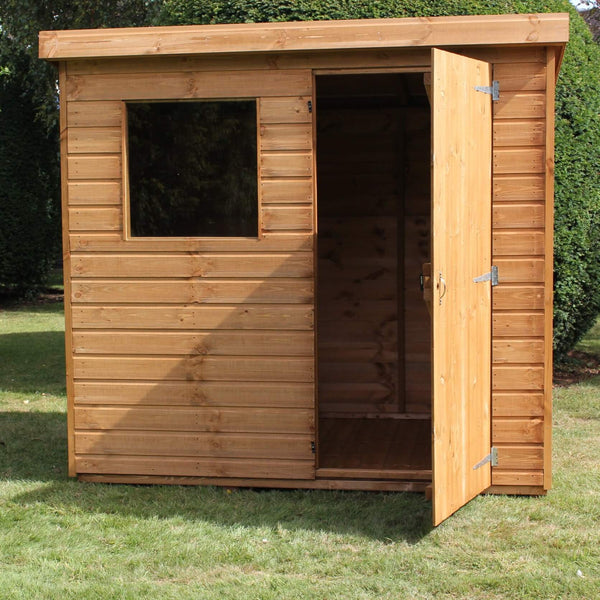 dalby pent shed front view, door open